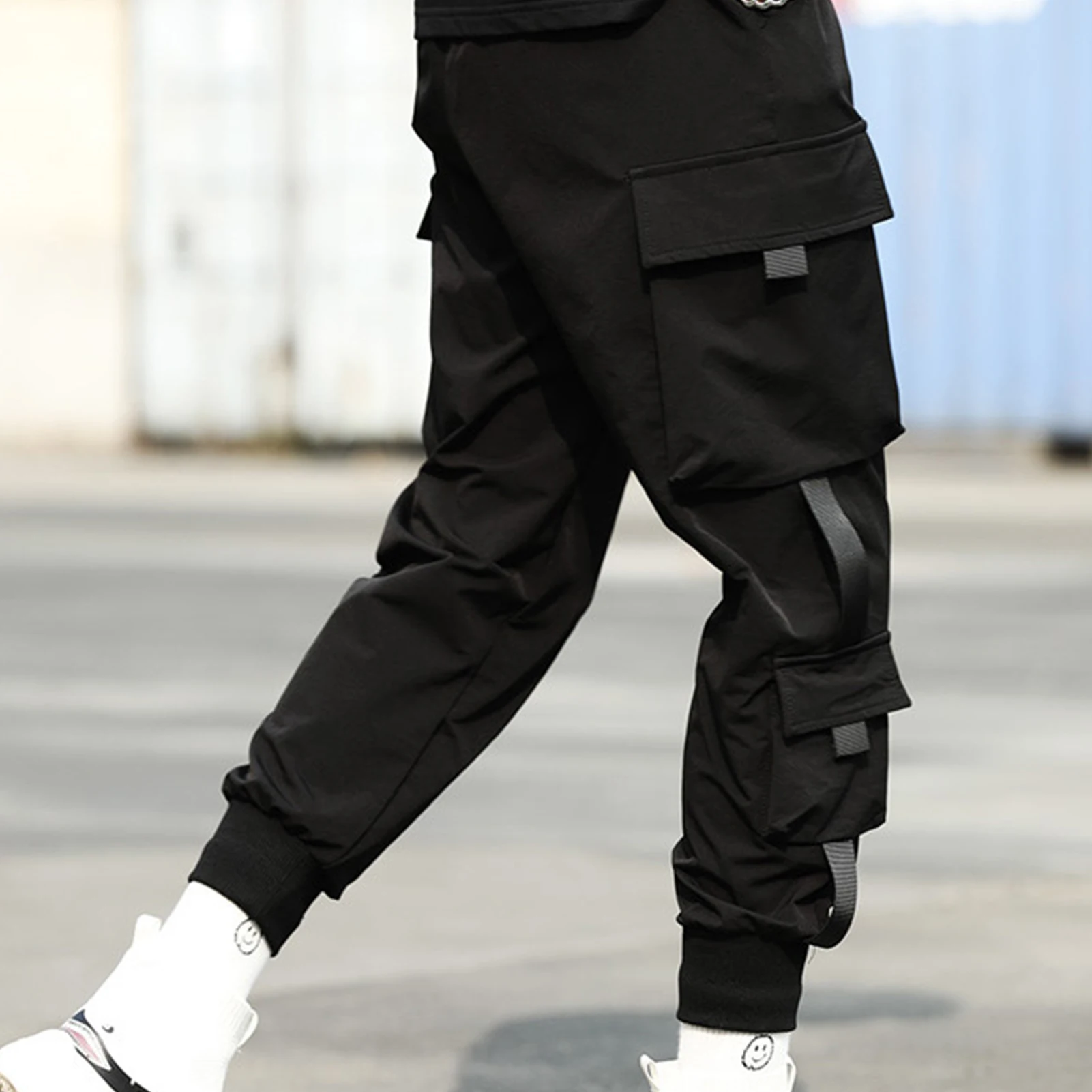 Multi Kišenės Kelnės, vyriški darbo drabužiai Kelnės Atsitiktinis Elastinės Juostos Kulkšnies Susieta Kišenės Krovinių Kelnės, Raišteliu Kelnės