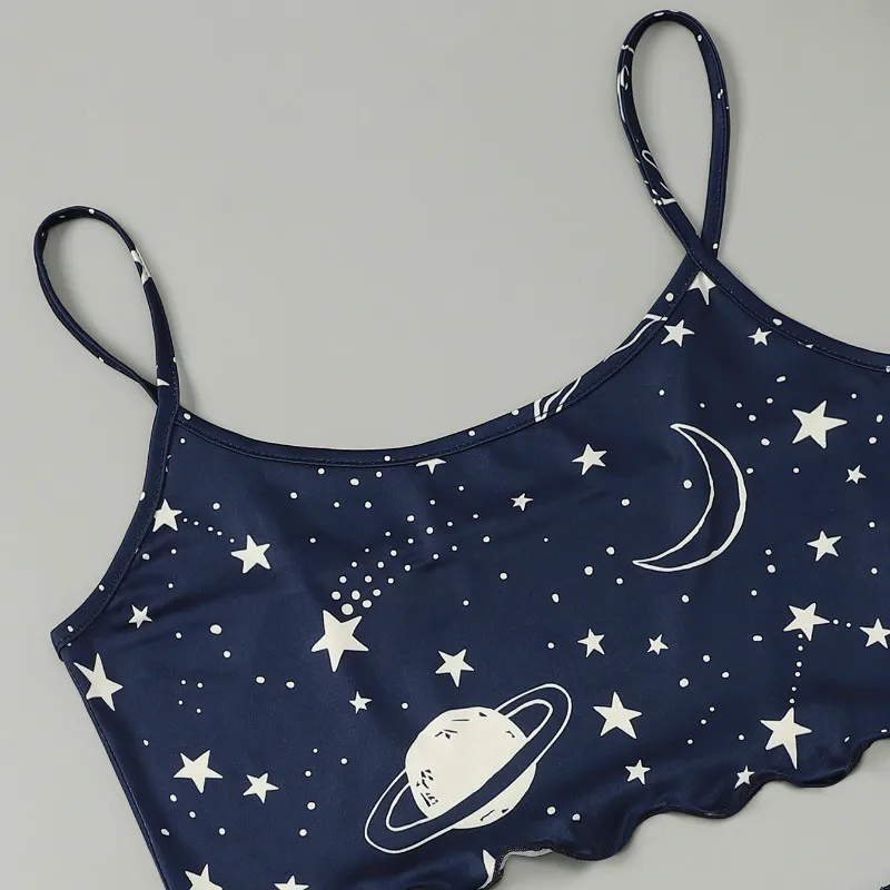 Namų Kostiumas Moterims, Planetos ir Žvaigždės Spausdinti Sleepwear Seksualus naktiniai drabužiai Naujųjų Metų Pijamas Femme Kawaii Pižamos