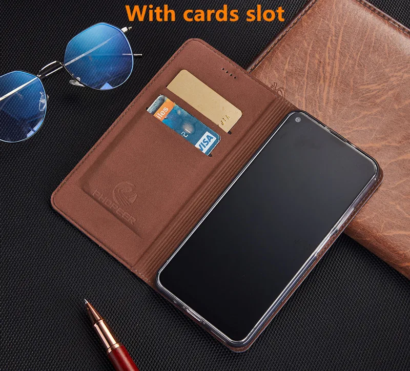 Natūralios odos magnetinio apversti atveju kortelė kišenėje Motorola Moto Vieno Veiksmo/Moto Viena Vizija/Moto Vieną Hyper telefono dėklas kisckstand