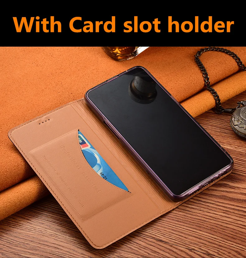 Natūralios odos magnetinio flip cover kortelės turėtojas Xiaomi Redmi Pastaba 8 Pro 