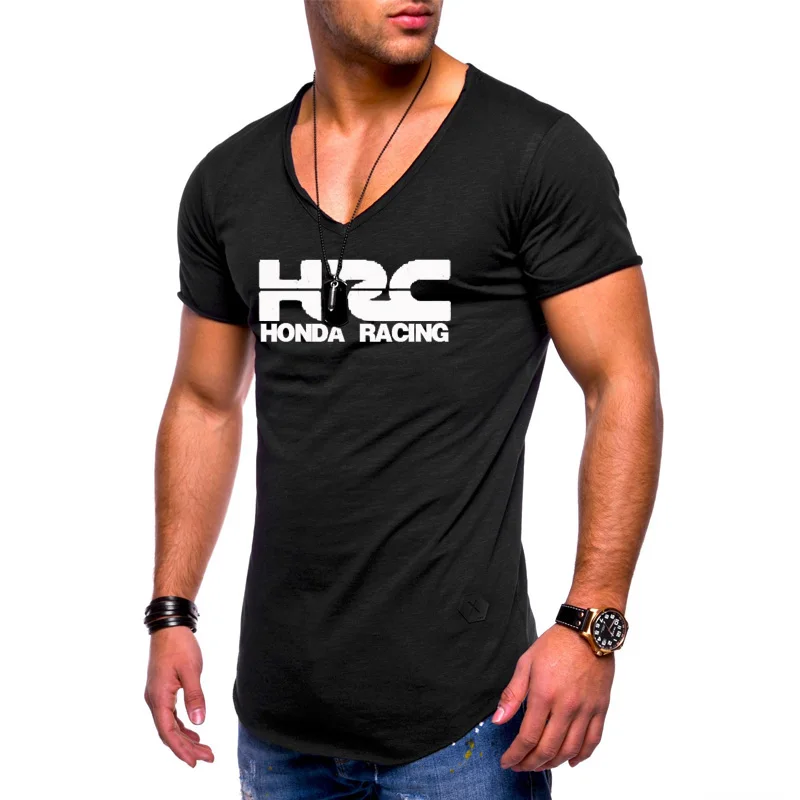 Nauja Vasaros vyriški T-shirt HRC lenktynių motociklo, atsitiktinis Medvilnės trumpomis Rankovėmis V-kaklo, Mados Hip-Hop Harajuku Vyrų Drabužiai
