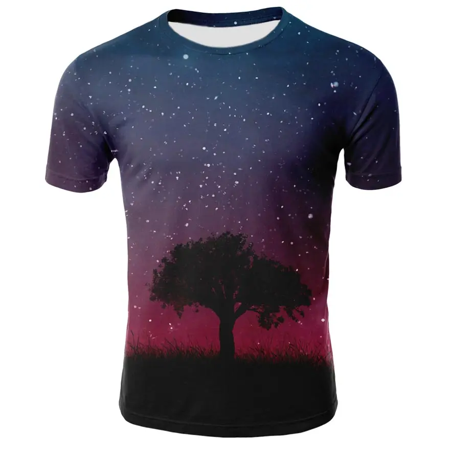 Naujas 3D atspausdintas dangaus spalvos marškinėliai kūrybos kūrybinis dizainas vyrų ir moterų romantinės fantazijos visatoje žvaigždėtas dangus T-shirt