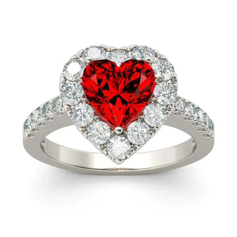 Naujas Klasikinis Raudonas Cirkonis 925 Sterlingas Sidabro Žiedas Meilė Širdyje Romantiškas Piršto Žiedą Moterų Vestuvių Papuošalai