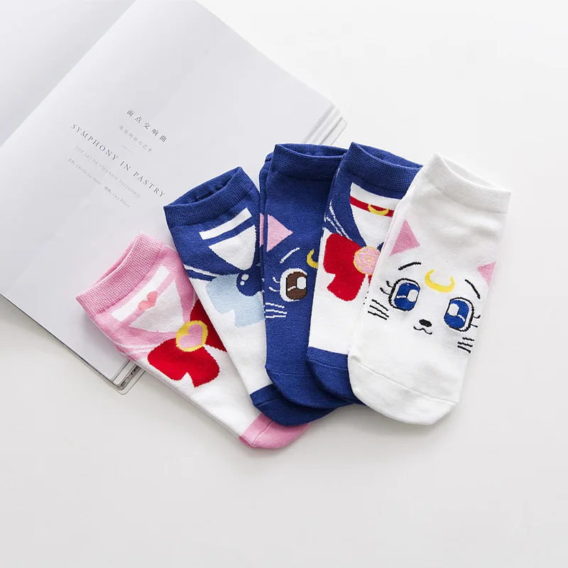 Naujas Sailor Moon valtis kojinės JK vienodas Luna katė animacinių filmų mielas kojinės medvilnės ponios kūrybos kojinių 5 poras