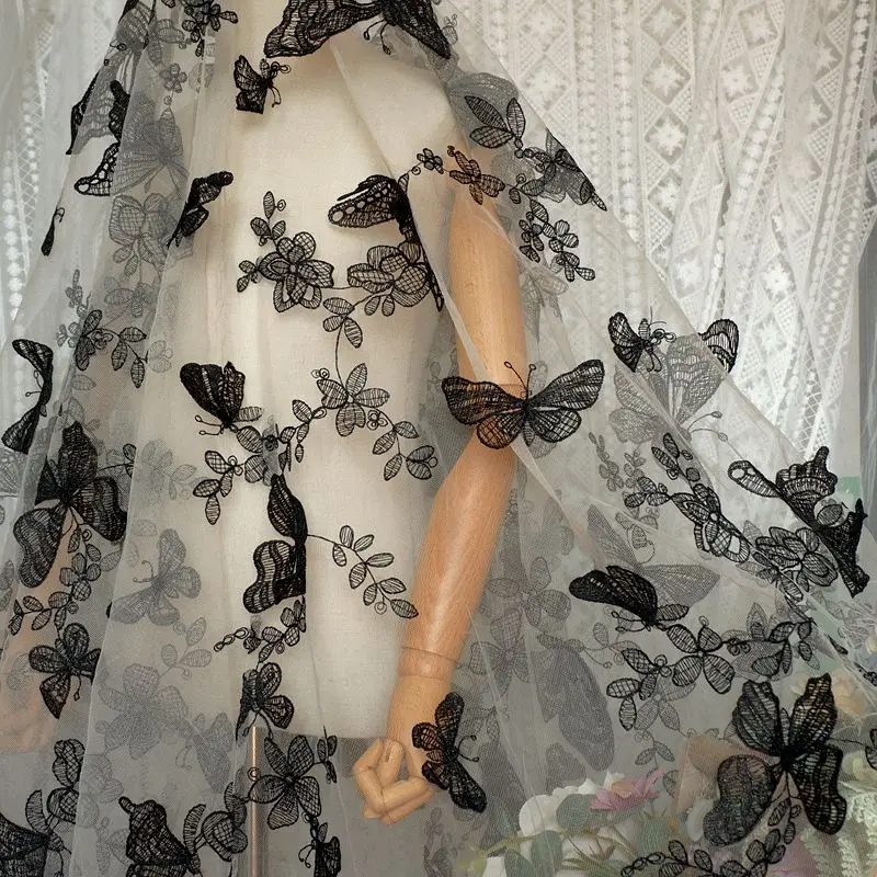 Naujas Vynas Baltas Juodas Drugelis Šviesos Minkštas rankų darbo 3D Aplikacijos akių siuvinėjimo Audinio suknelė nuotakos vestuvių suknelė tiulio audinio