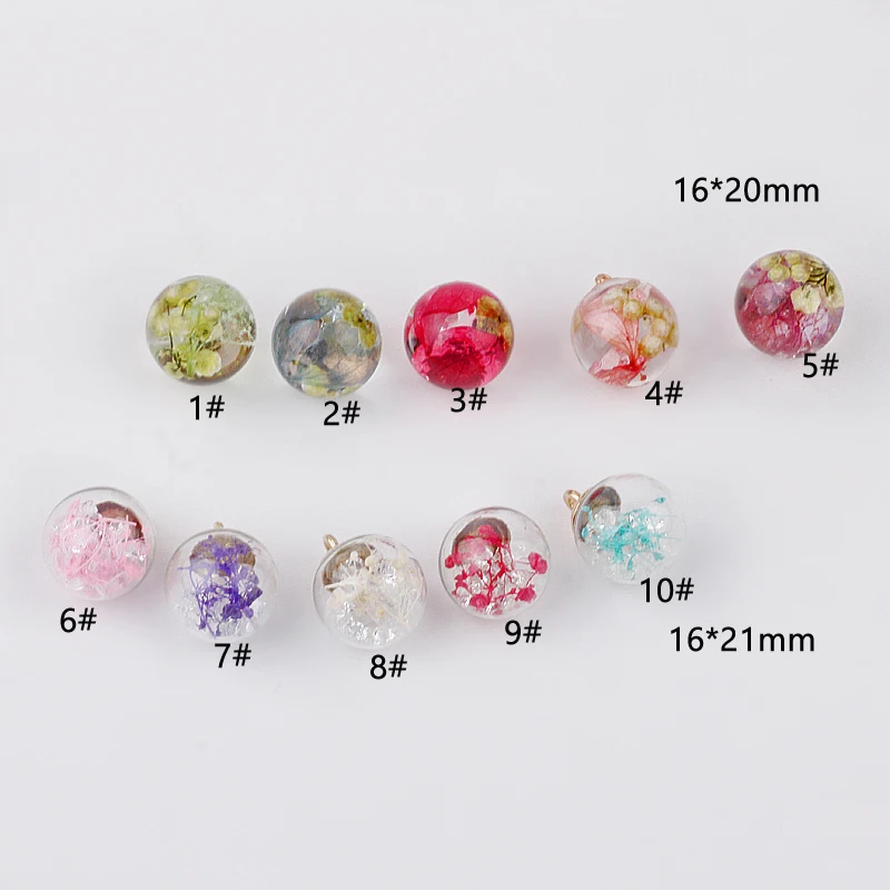 Naujas stilius 20pcs/daug spalvų natūralios gėlės core apdaila stiklo raundų kamuoliukus formuoti mados karoliukai 