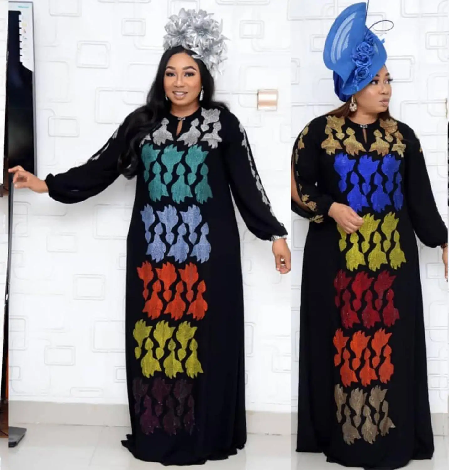 Naujas stilius Afrikos Dashiki mados Klasikinis dizainas Karšto gręžimo šifono audinio ruožas laisvas ilga suknelė, dydis L, XL, XXL