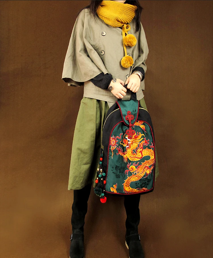 Naujausias Originalus Etninės dragon modelis siuvinėjimo krepšiai Naxi.Hani prekės Vintage Mados unisex Drobės kelionių Kuprinė