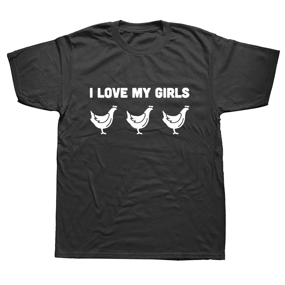 Nauji Aš Myliu Mano Mergaičių Juokinga Vištienos Ūkininkas Marškinėliai Vyrams Trumpomis Rankovėmis, Hip-Hop Negabaritinių O-Kaklo Medvilnės T Shirts