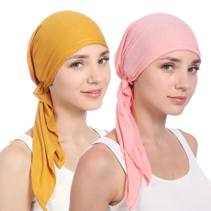 Naujos elastinės medvilnės vientisos spalvos apvyniokite galvą skara Skrybėlės musulmonų turbaną variklio dangčio moterų Vidinis Hijab Skrybėlių mados ponios turbantes kepurės