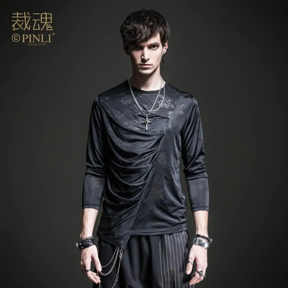 Nemokamas pristatymas Naujos vyrų vyrų 2020 juoda Siela Pavasarį Mens Tamsiai Slim Žakardo Long Sleeve T-shirt BC201111124