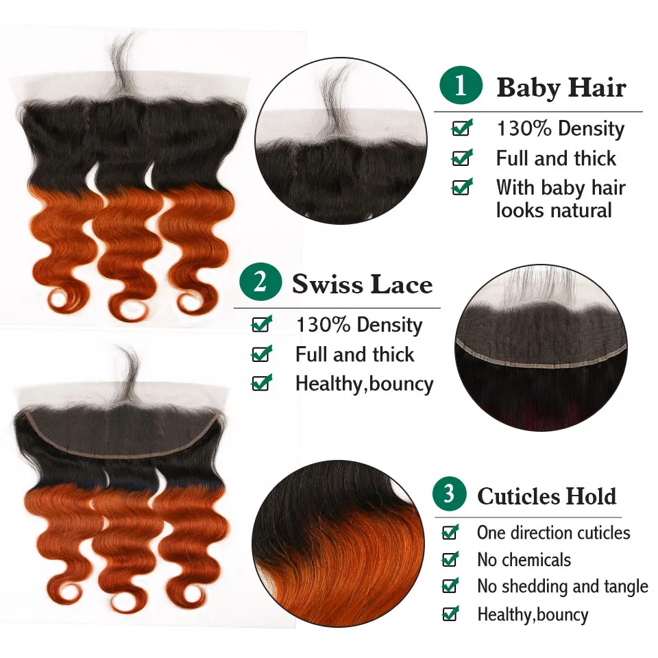 Oranžinė Plaukų Ryšulius Su Priekinės Ombre Kūno Bangų Paketų Su Priekinės 13x4 Peru Remy Žmogaus Plaukų Pynimas Tamsios Šaknys Kūdikio Plaukų BP
