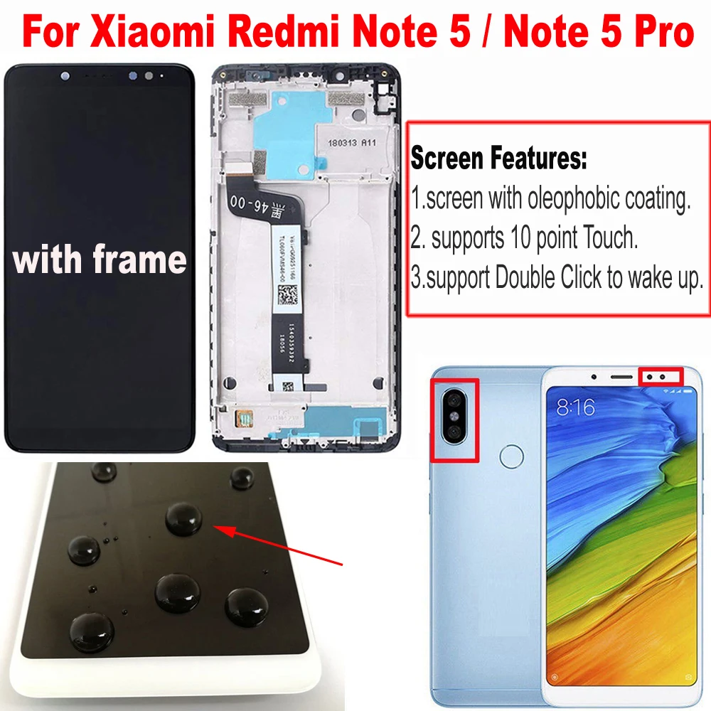 Originalas Geriausias Xiaomi Redmi 5 Pastaba Pro LCD Ekranas Touch Panel Ekrano skaitmeninis keitiklis komplektuojami Su Rėmo Redmi Note5 Stiklo Jutiklis
