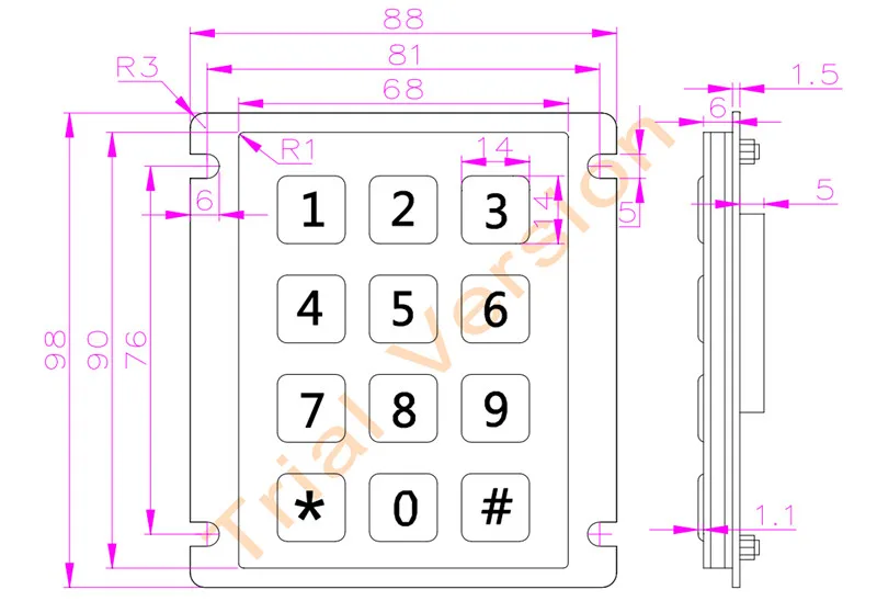 Panel Mount 3x 4 Matricos USB Jungtis, Lauko IP65 Vandeniui Metalo Skaičių Klaviatūros Apšvietimas