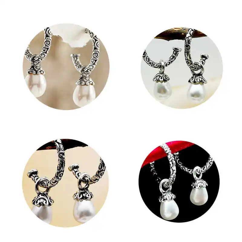 Papuošalai Moterims, gražus Tabaluoti Ausies Stud Perlas sidabro padengtą Madingas Vintage Lašas Auskarai
