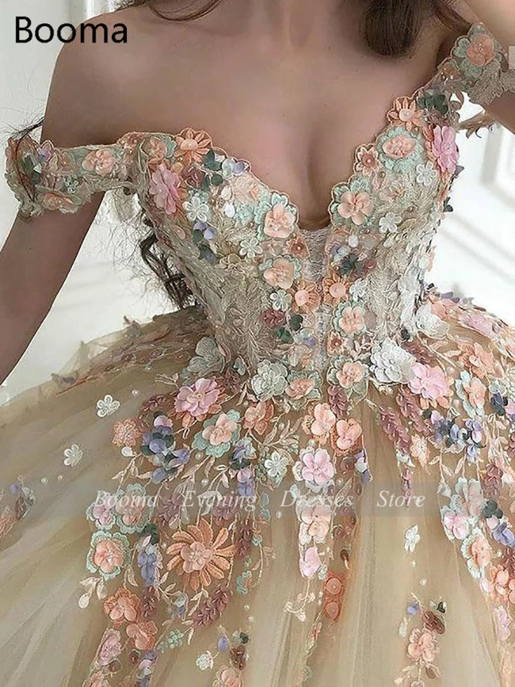 Pasakos, Kamuolys Suknelė Princesė Prom Dresses nuo Peties Brangioji Gėlių Appliques Oficialų Šalis Suknelės Tiulio Ilgai Vakare Chalatai