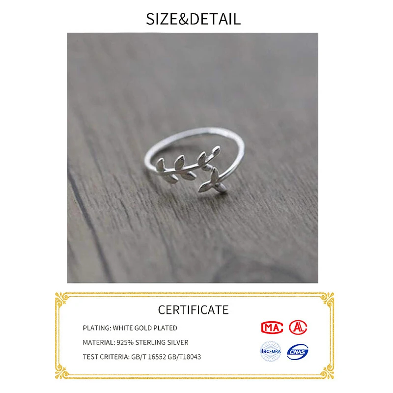 Pasirinktinį Pavadinimą Nekilnojamojo S925 sterlingas sidabro subtilus šakos, lapai žiedas Asmeninį tendencija reguliuojamas žiedo aukštos kokybės