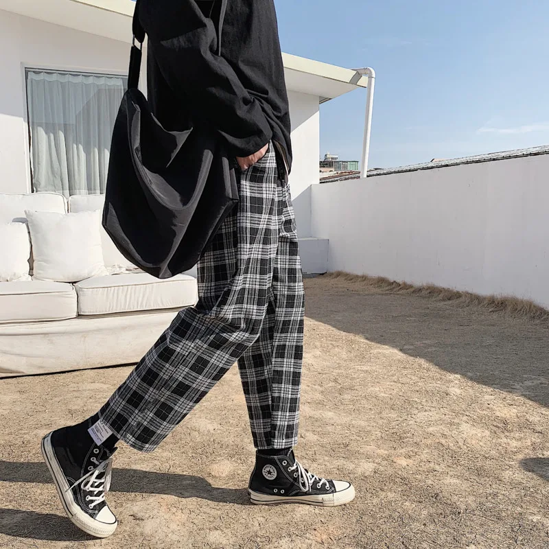 Pavasario Medvilnės Pledas Kelnės, vyriškos Mados Retro Atsitiktinis Tiesios Kelnės Vyrams Streetwear Laukinių Prarasti Hip-Hop Mens Kelnės S-2XL