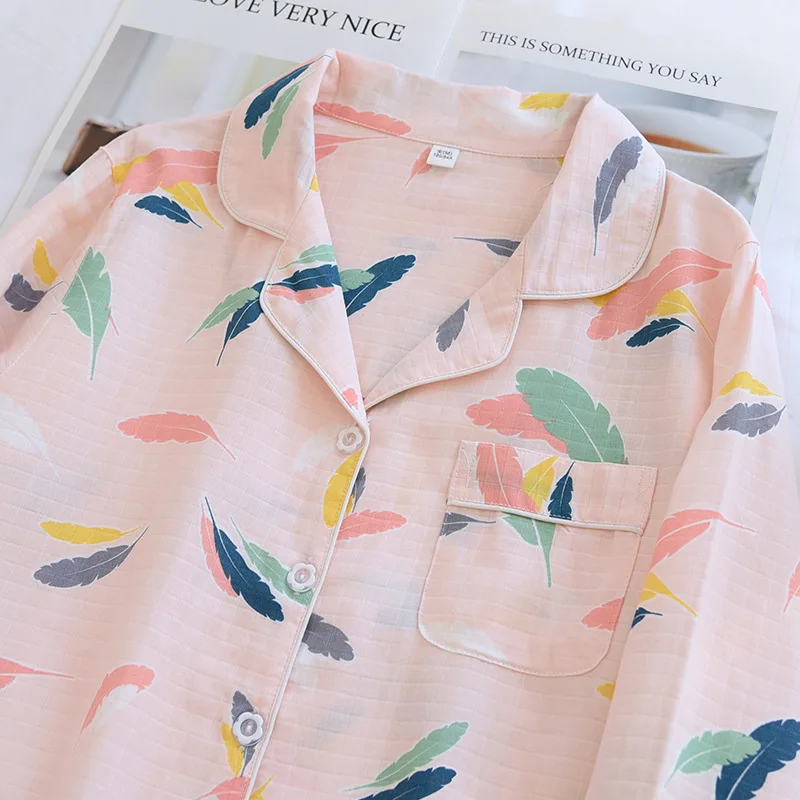 Pavasario/Vasaros 2021 naują stilių medvilnės pižama nustatyti ponios ilgomis rankovėmis dviejų dalių spalvotas plunksnų plius dydis namuose paslaugų kawaii