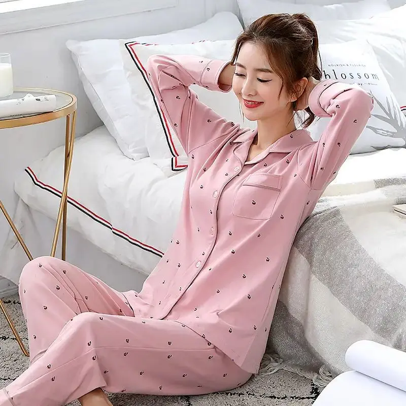 Pavasarį, Rudenį Moterų Pižama Dviejų Dalių Rinkiniai Nightdress Sleepwear Moteriška Pižama Namų Drabužius Spausdinti Saldus Mergaičių Sleepwears