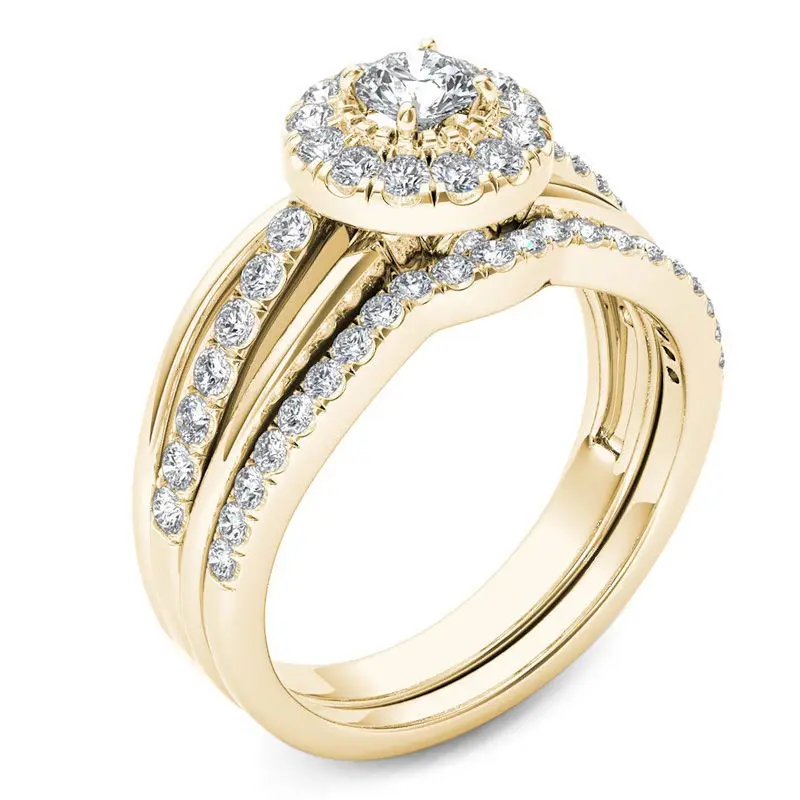 Prabanga Moterų Kristalų Cirkonis Akmens Žiedas, Geltonos Aukso Vestuvinis Žiedas Derliaus Nuotakos Vestuvių Žiedai Moterims