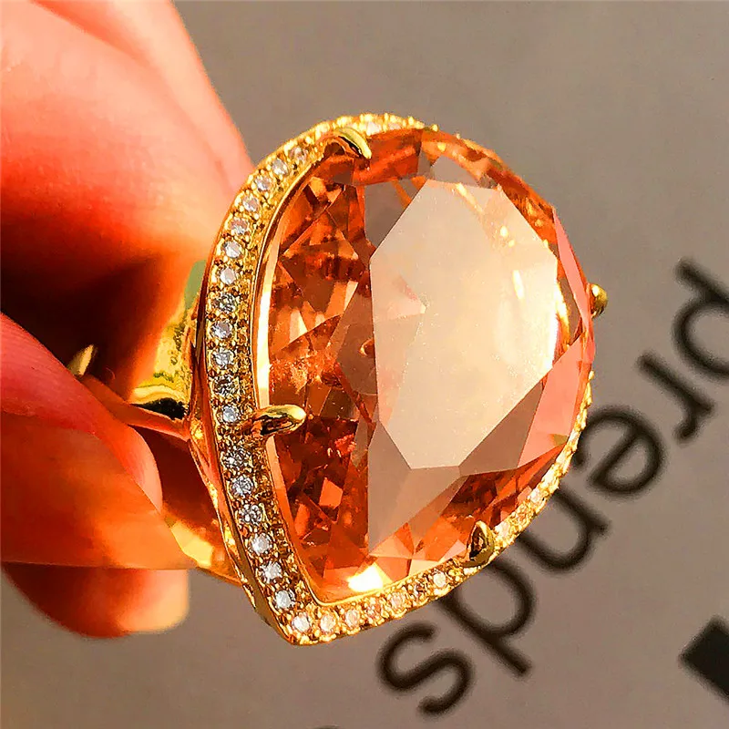 Prabanga Vyras Moteris Šampano Akmens Žiedas Crystal Mados 18KT Geltonos Aukso Užpildytas Papuošalai Senovinių Vestuvių Žiedai Vyrams Ir Moterims
