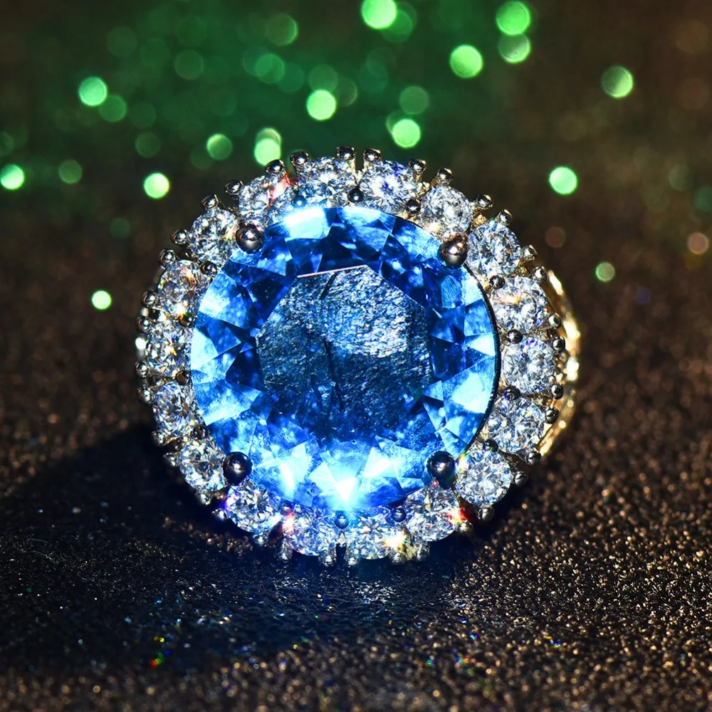 Prabangos Prekės Princesė Iškirpti Big Sky Blue Sužadėtuvių Žiedai Moterų kalnų krištolas Kristalai Mados Romantiška Amžinybę safyro žiedas