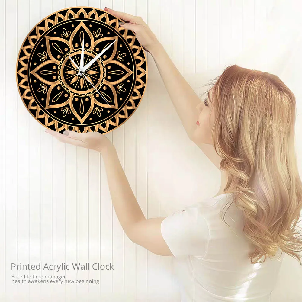 Prabangūs, Aukso, Juoda Mandala Etninės Royal Pattern Derliaus Laikrodis Sieninis Žiūrėti Indijos Saulės Dizainas Jogos Studija Išjungti Ne Pažymint Horologe