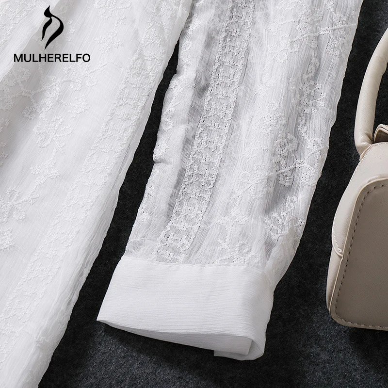 Prancūzijos Senovinių Nėrinių Aplikacija Susiuvimo Moteriška Balta Suknelė Apvalus-Kaklo, Ilgomis Rankovėmis Prarasti-Line Sijonas Susegamas Elegantiškas Suknelės