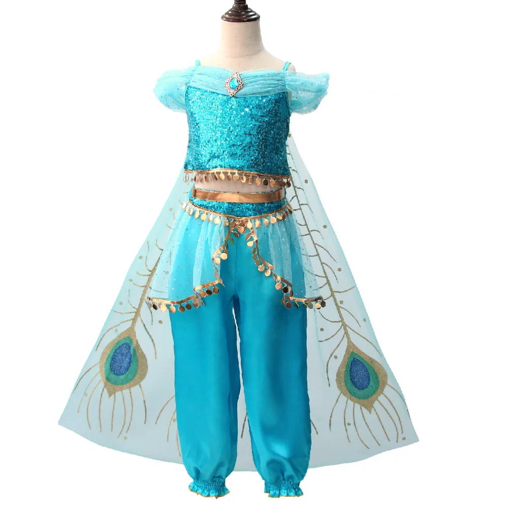 Princesė Jasmine Cosplay Kostiumas Mergaitėms Vaikas Vasaros Šokių Suknelė Aladdin ' s Žibinto Magija Cosplay Kostiumų Kalėdų Veiklos Kostiumas
