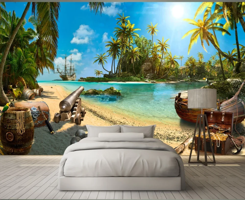 Pritaikyti 3D foto tapetai, freskos stebuklinga piratų lobių sala kraštovaizdžio 3d sienos fone