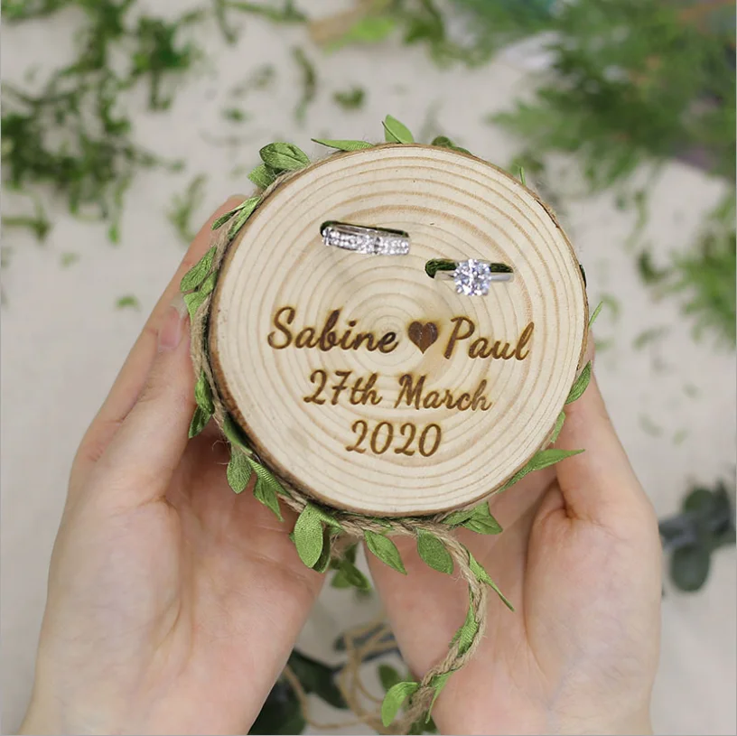Pritaikyti žiedas lange kaimiškas medienos vestuvių marraige dalyvavimas pasiūlymą nuotaka jaunikis P. S. žiedas pagalvė