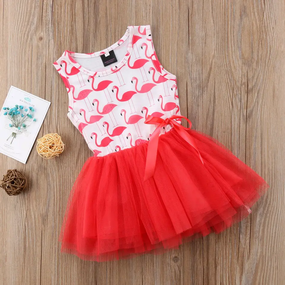 Pudcoco Mergina Dress 0-5Y Bamblys Naujagimis Vaikas Baby Girl Princesė Gyvūnų Flamingo Suknelė Przybornik Vasaros
