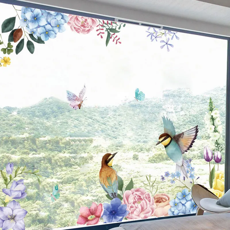 Rašalo gėlių ir paukščių tapybos kambario Sienos lipdukas namų interjero dekoravimo rašalinis popieriaus lipdukai stiklo lipdukai