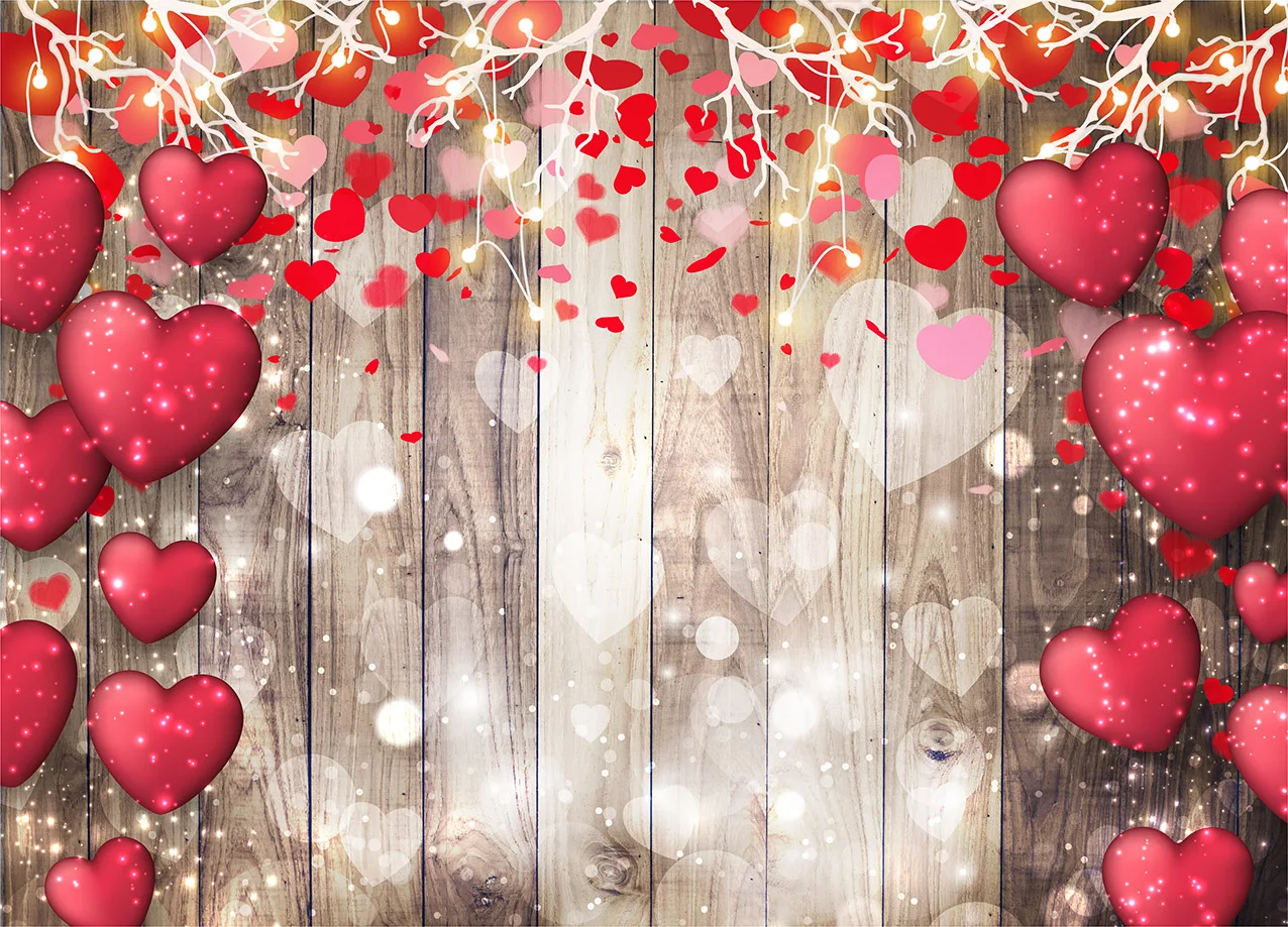 Romantiško Širdies Formos Šviesos Dėmės Medienos Lentos Fone Fotografija, Vestuvių Valentino Dienos Fotografijos Fonas Foto Studija