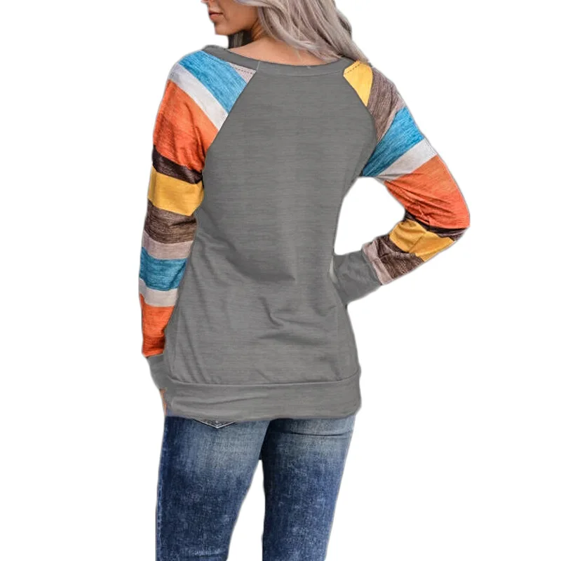 Rudenį 2019 Moterų Bottomshirt Spalvos Dryžuotas Atsitiktinis Apvalus-kaklo, ilgomis rankovėmis T-shirt Moterims, Laisvi Marškinėliai
