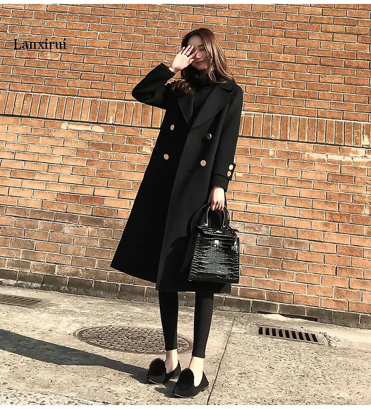 Rudenį ir žiemą naujas korėjiečių versija laisvi plonas vilnonis paltas moteriška ilgai skyriuje juodas vilnonis paltas mada Moterims