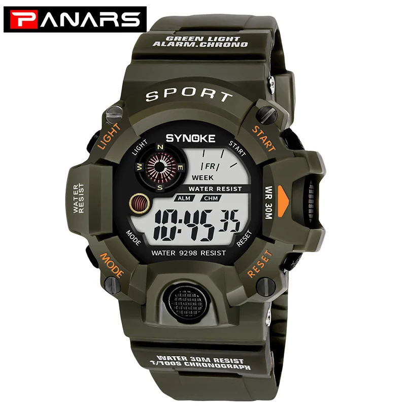 SYNOKE Vyrų Laikrodžiai Anti-Shock 30M atsparus Vandeniui Atsparus Sportinis Žiūrėti PU Dirželis Šviesos Elektroninis Laikrodis Wristatch Relojes Hombre