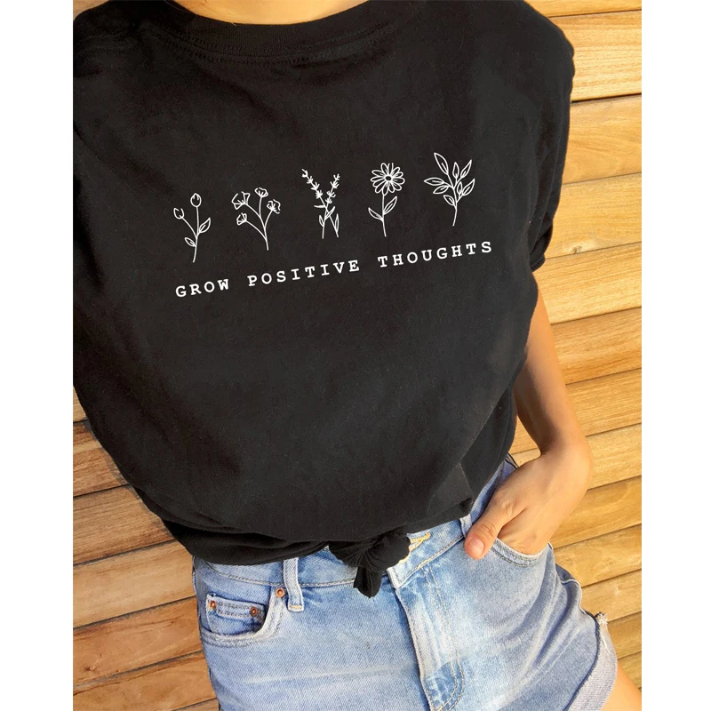 Senovinių Moterų Gėlių Spausdinti Marškinėlius Vasaros Įkvėpė Šūkis Grafinis Boho Tee Viršuje Psichikos Sveikatos Marškinėliai Augti Teigiamas Mintis T-shirt