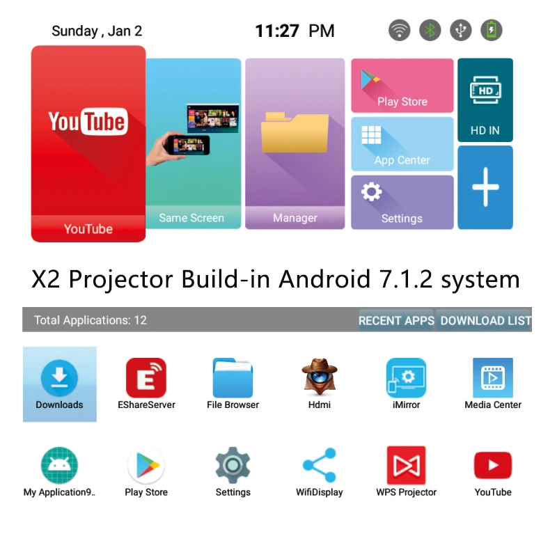 SmartIdea X2, HD Nešiojamą DLP Projektorių Android 7.1 Wi-fi
