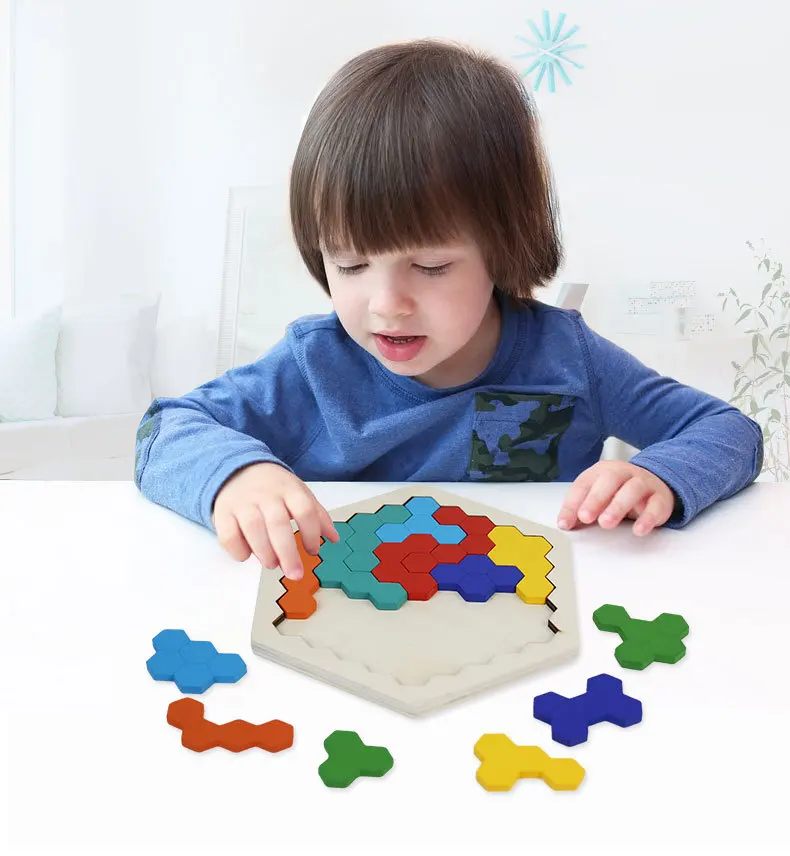 Spalvinga 3D Dėlionė Medinė Tangram Matematikos Žaislai, Tetris Žaidimas Vaikams Pre-school Magination Intelektinės Švietimo Žaislas Vaikams
