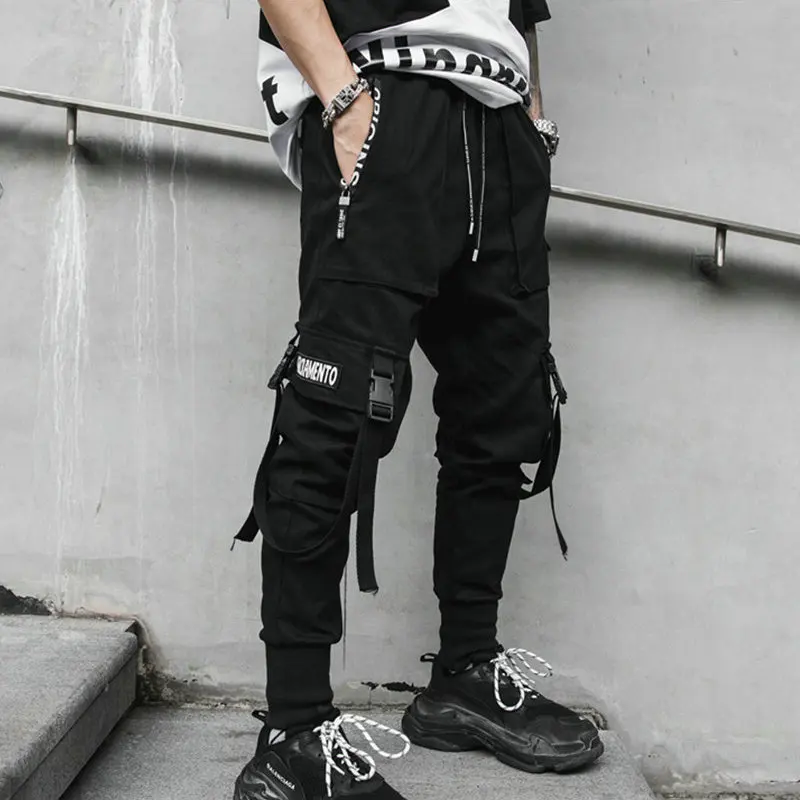 Streetwear Juodos Haremo Kelnės Vyrams 2021 M. Rudenį Sweatpants Su Kaspinais Atsitiktinis Jogger Kelnės Vyrams Hip-Hop Kelnės Su Multi-kišenėje