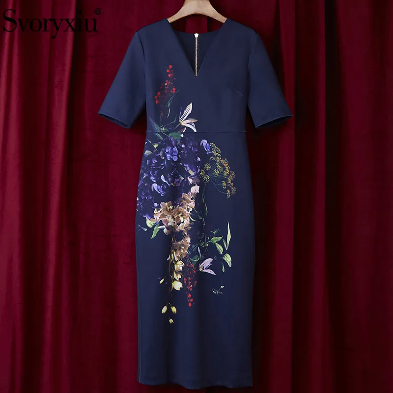 Svoryxiu Dizainerio Mados Vasarą V-Kaklo Suknelė Moterų trumpomis Rankovėmis Derliaus Gėlių Spausdinti Paketą, Sėdmenų 