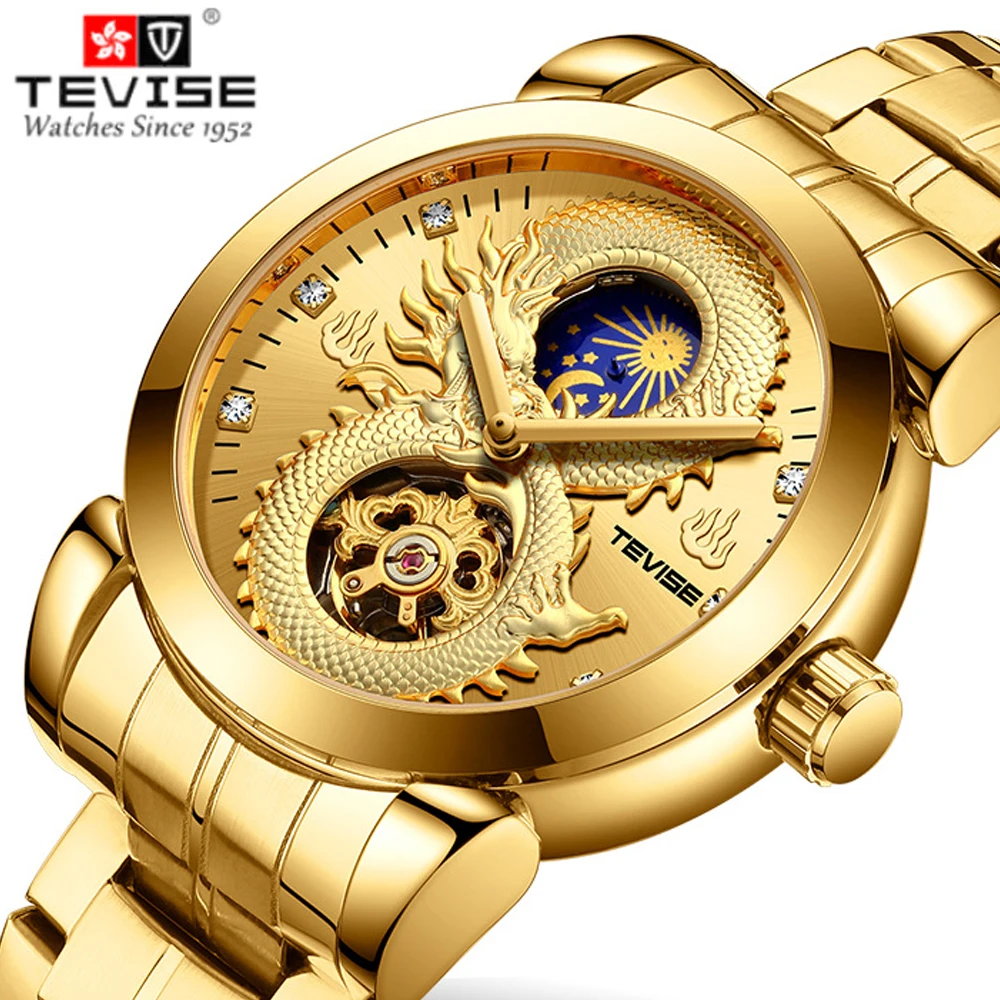 TEVISE vyriški Laikrodžiai Dragon Skeletas Automatinis laikrodis Vyrams, Mechaniniai Laikrodžiai Vyrų Prabangos Prekės Sporto Laikrodis Relogio Masculino