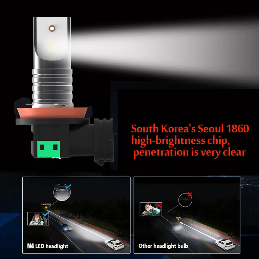 TXVSO8 2VNT H11 LED Automobilių Žibintų Lemputės su SPT Traškučiai-12V 30000LM Pora 6000K led auto Lemputė 55W Lemputės, Automobilių Žibintai
