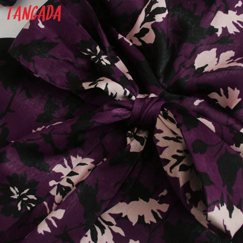 Tangada 2020 Mados Moterų Violetinės Gėlės Spausdinti Midi Suknelė Backless lLong Rankovės Seksualus Šalis Suknelė Su Brūkšniu 5Z37