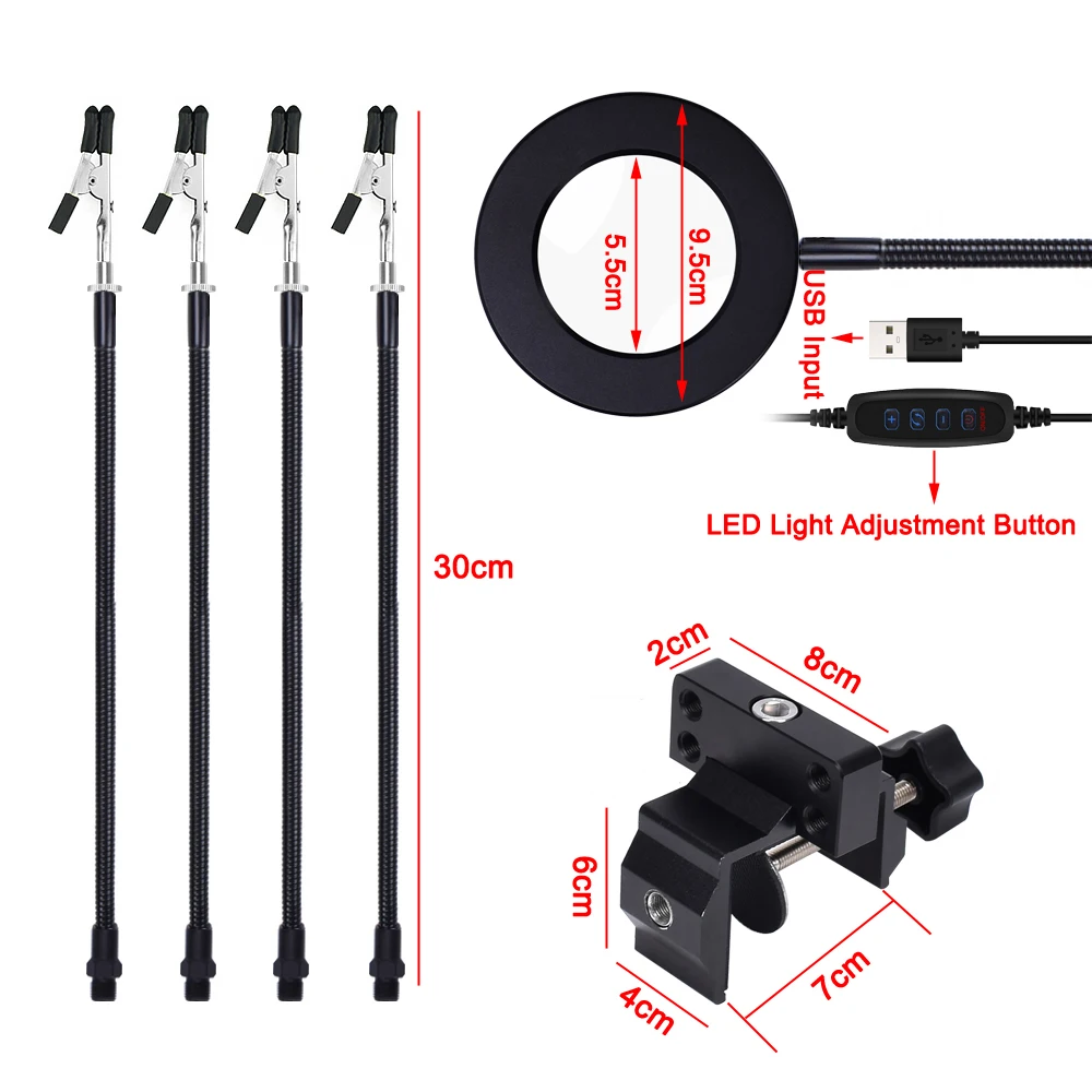 Toolour Suvirinimo Trečioji Ranka Įrankis Stalo Spaustukas Litavimo Stovas USB LED 3X didinamasis stiklas 5pc Lankstus Ginklų Stendo Vizuoti Litavimo Turėtojas