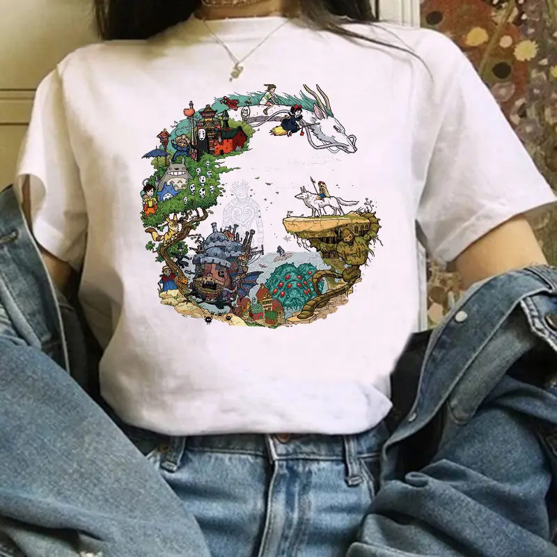 Totoro Harajuku Ulzzang T-shirt Studio Ghibli Kawaii atspausdintas T-shirt Hayao Miyazaki ir Chihiro T-shirt animacinių filmų tee
