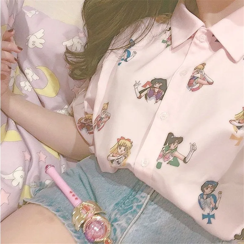 Trumpas Rankovės Rausvos Spalvos Marškinėliai Harajuku Marškinėliai Moterims Drabužių 2019 Cosplay Mielas Viršūnes Anime Marinero Luna