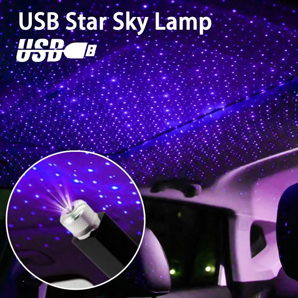 USB Automobilinis Stogo Atmosfera Žvaigždė Dangaus Žibintas Aplinkos Star Šviesos diodų (LED Projektorius Purpurinės Nakties Šviesos Reguliuojamas Kelių Apšvietimo Efektas